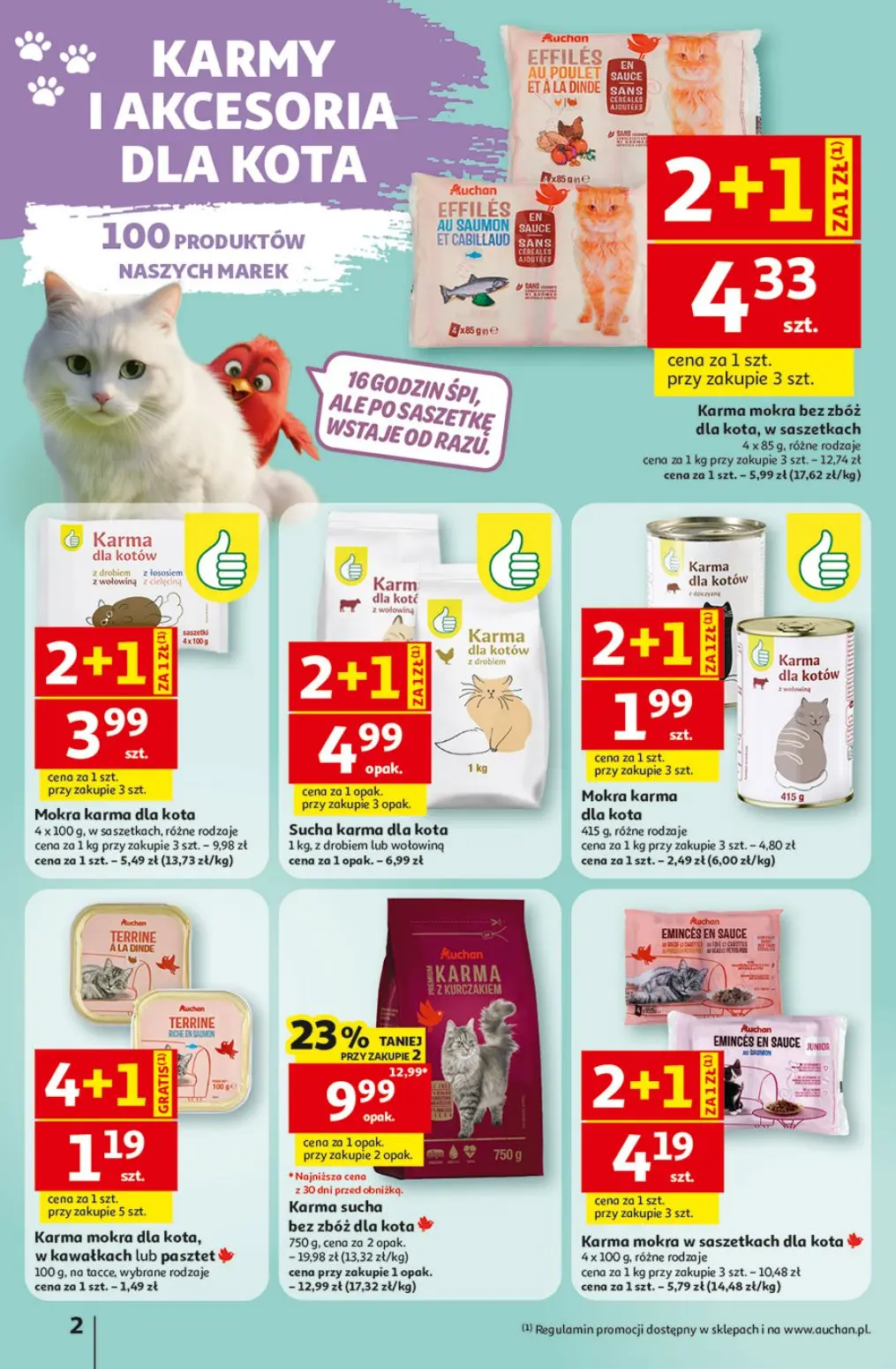 Auchan gazetka, strona 2 z 12 — Karma sucha bez zbóż dla kota Auchan KARMA Z KURCZAKIEM, Sucha karma dla kota Karma dla kotó…