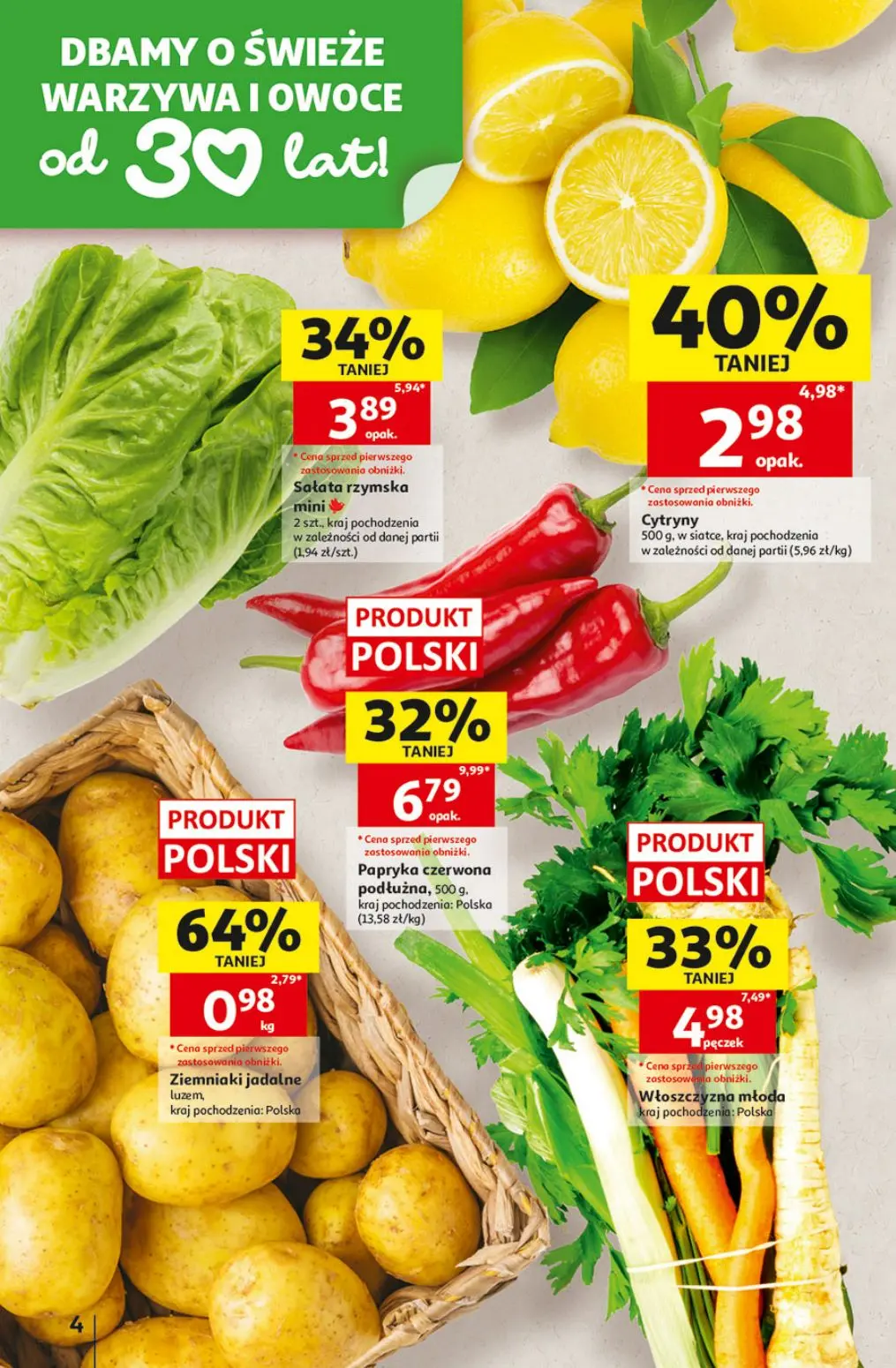 Auchan gazetka, strona 4 z 49 — Papryka czerwona podłużna, Włoszczyzna młoda, Sałata rzymska mini