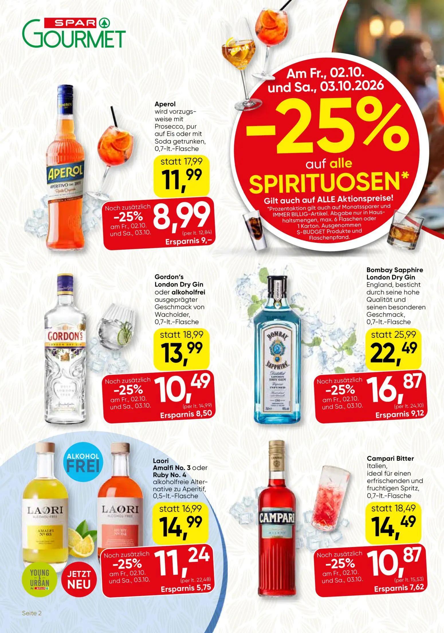 Spar Gourmet Prospekt, Seite 2 von 8 — Bombay Sapphire London Dry Gin, Aperol, Gordon's London Dry Gin oder alkoholfrei
