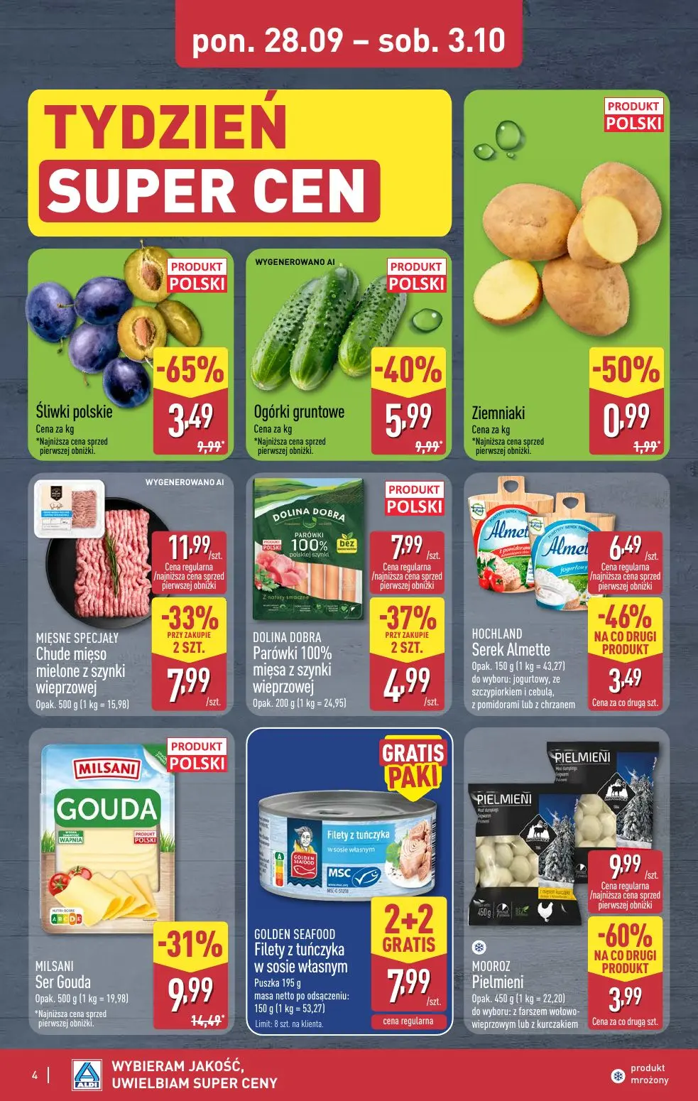 ALDI gazetka, strona 4 z 12 — Śliwki polskie, MOOROZ Pielmieni, MILSANI Ser Gouda