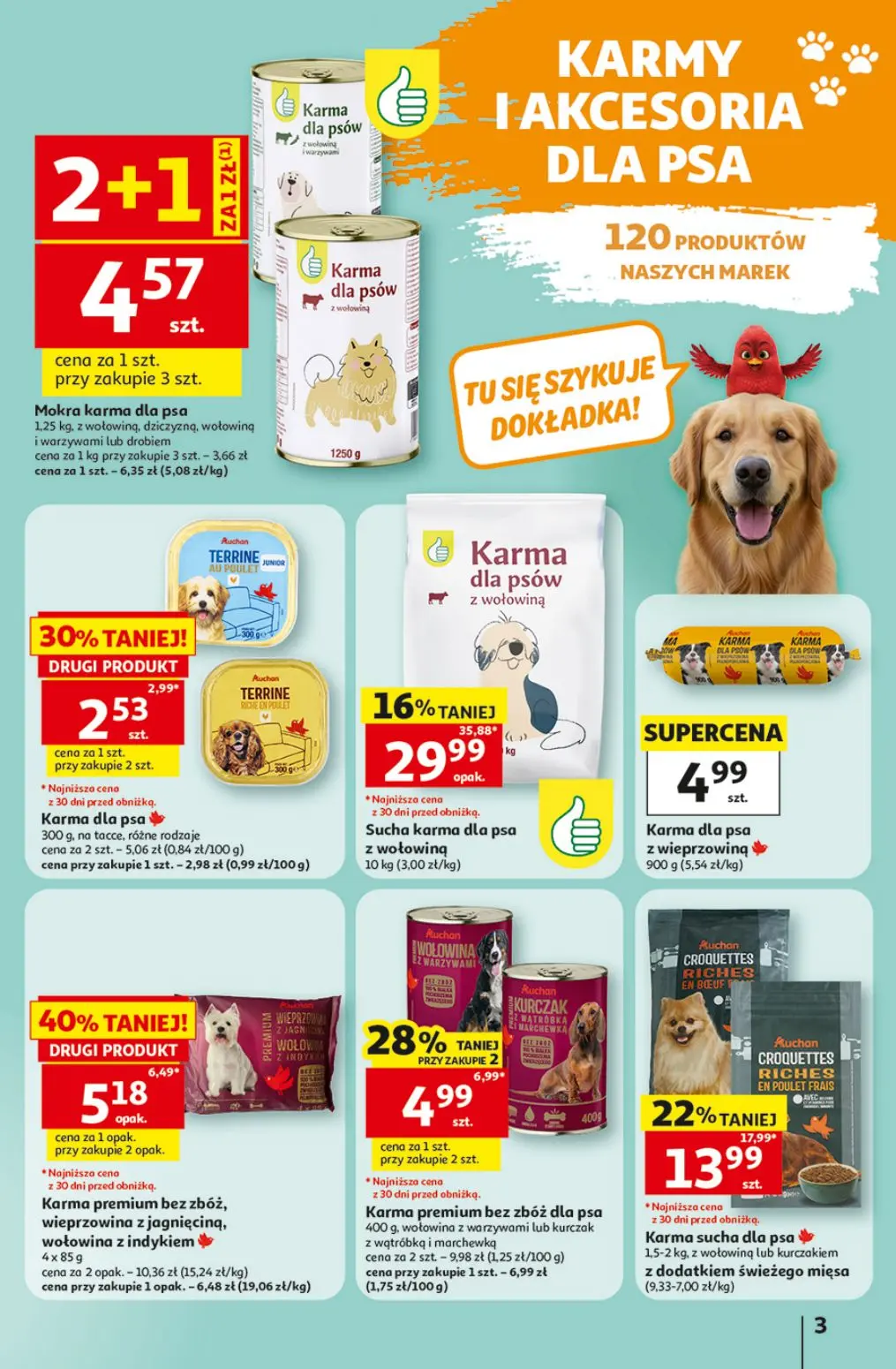 Auchan gazetka, strona 3 z 12 — Sucha karma dla psa z wołowiną, Karma sucha dla psa, Karma premium bez zbóż dla psa