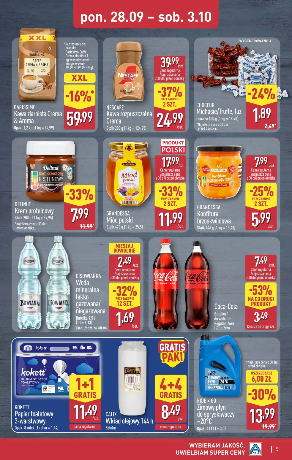 ALDI gazetka, strona 5 z 12 — NESCAFÉ Kawa rozpuszczalna Crema, BARISSIMO Kawa ziarnista Crema & Aroma, GRANDESSA Miód polski