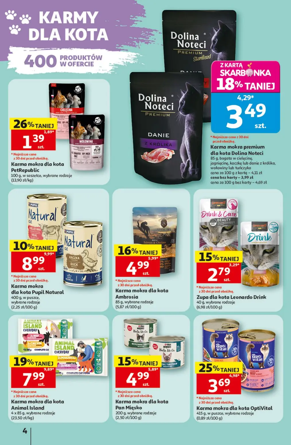 Auchan gazetka, strona 4 z 12 — Karma mokra dla kota Animal Island, Karma mokra dla kota OptiVital, Karma mokra dla kota Pup…