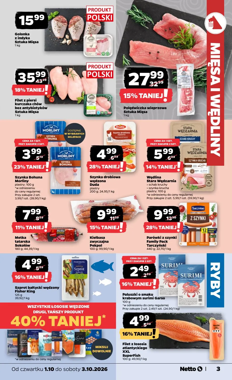 NETTO gazetka, strona 3 z 20 — Filet z piersi kurczaka chów bez antybiotyków, Polędwiczka wieprzowa, Parówki z szynki Family…