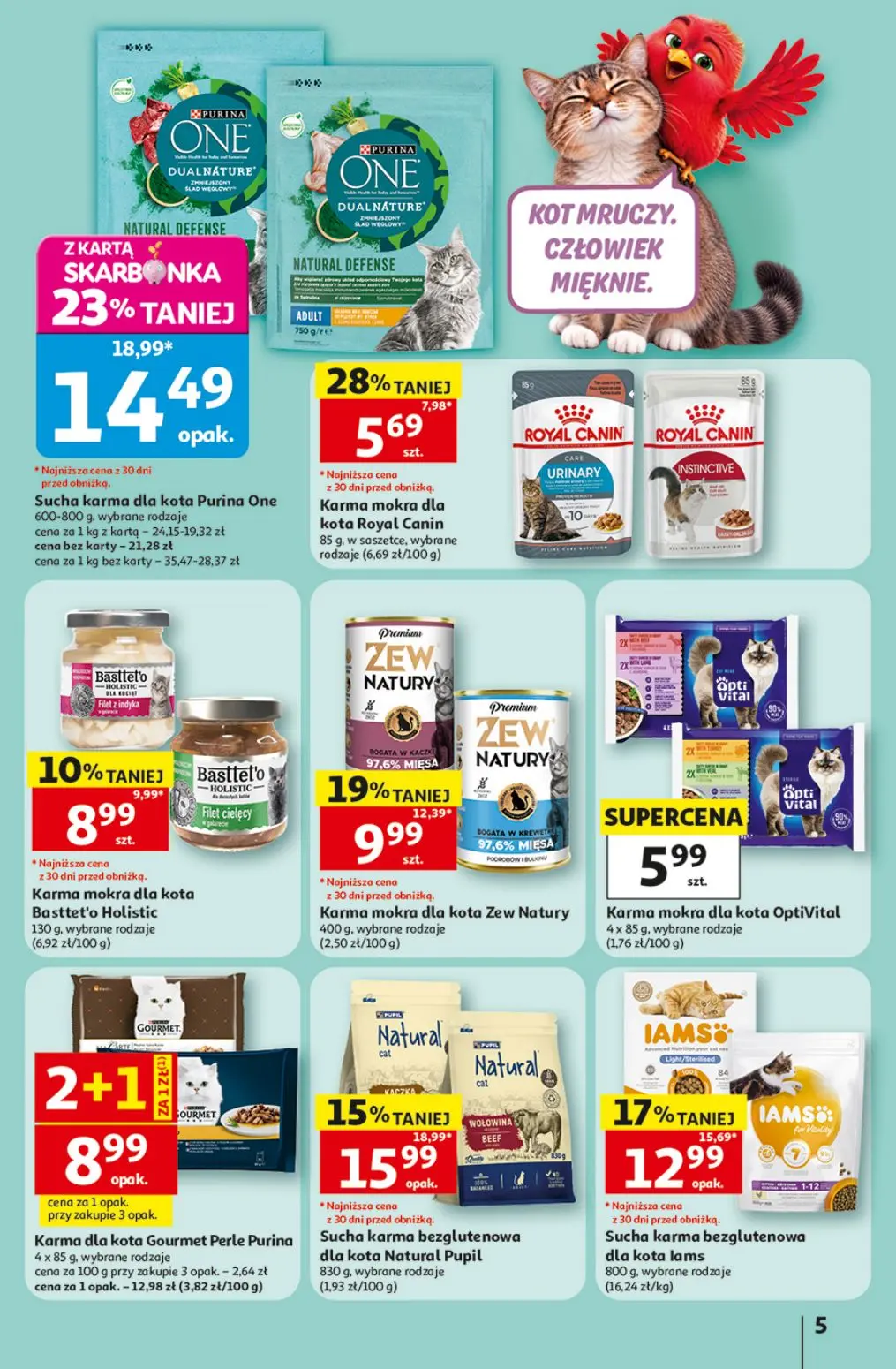 Auchan gazetka, strona 5 z 12 — Sucha karma dla kota Purina One, Sucha karma bezglutenowa dla kota Natural Pupil, Sucha karm…