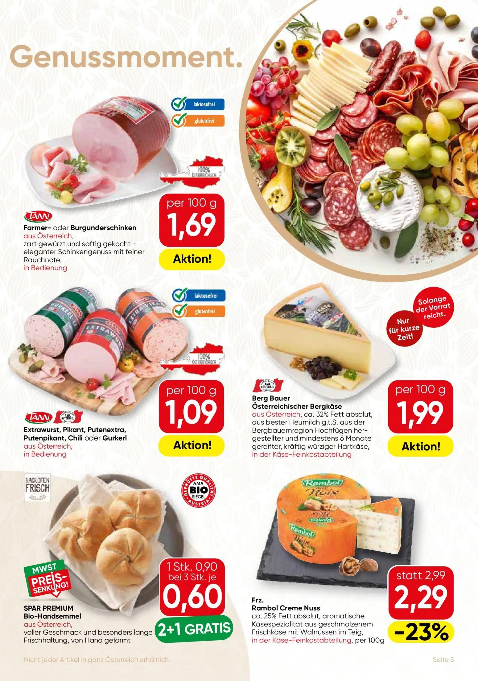 Spar Gourmet Prospekt, Seite 5 von 8 — Rambol Creme Nuss, SPAR PREMIUM Bio-Handsemmel, Farmer- oder Burgundershinken