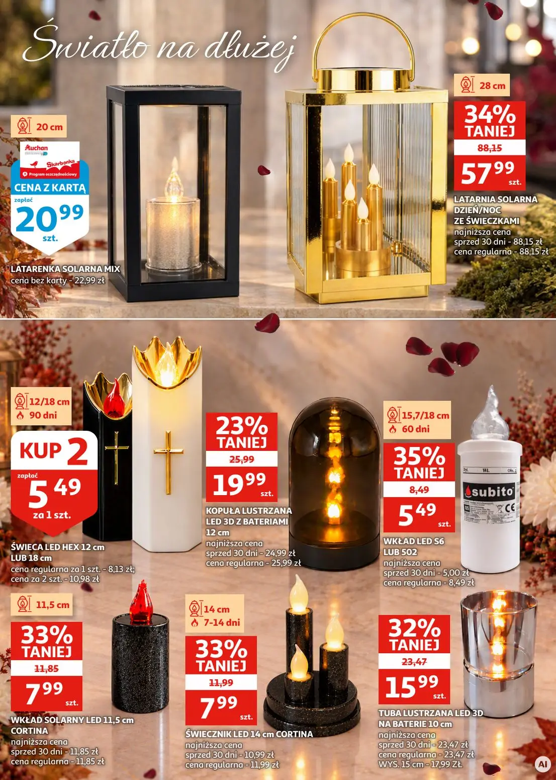 Auchan gazetka, strona 8 z 11 — LATARNIA SOLARNA DZIEŃ/NOC ZE ŚWIECZKAMI, TUBA LUSTRZANA LED 3D NA BATERIE, KOPUŁA LUSTRZANA…