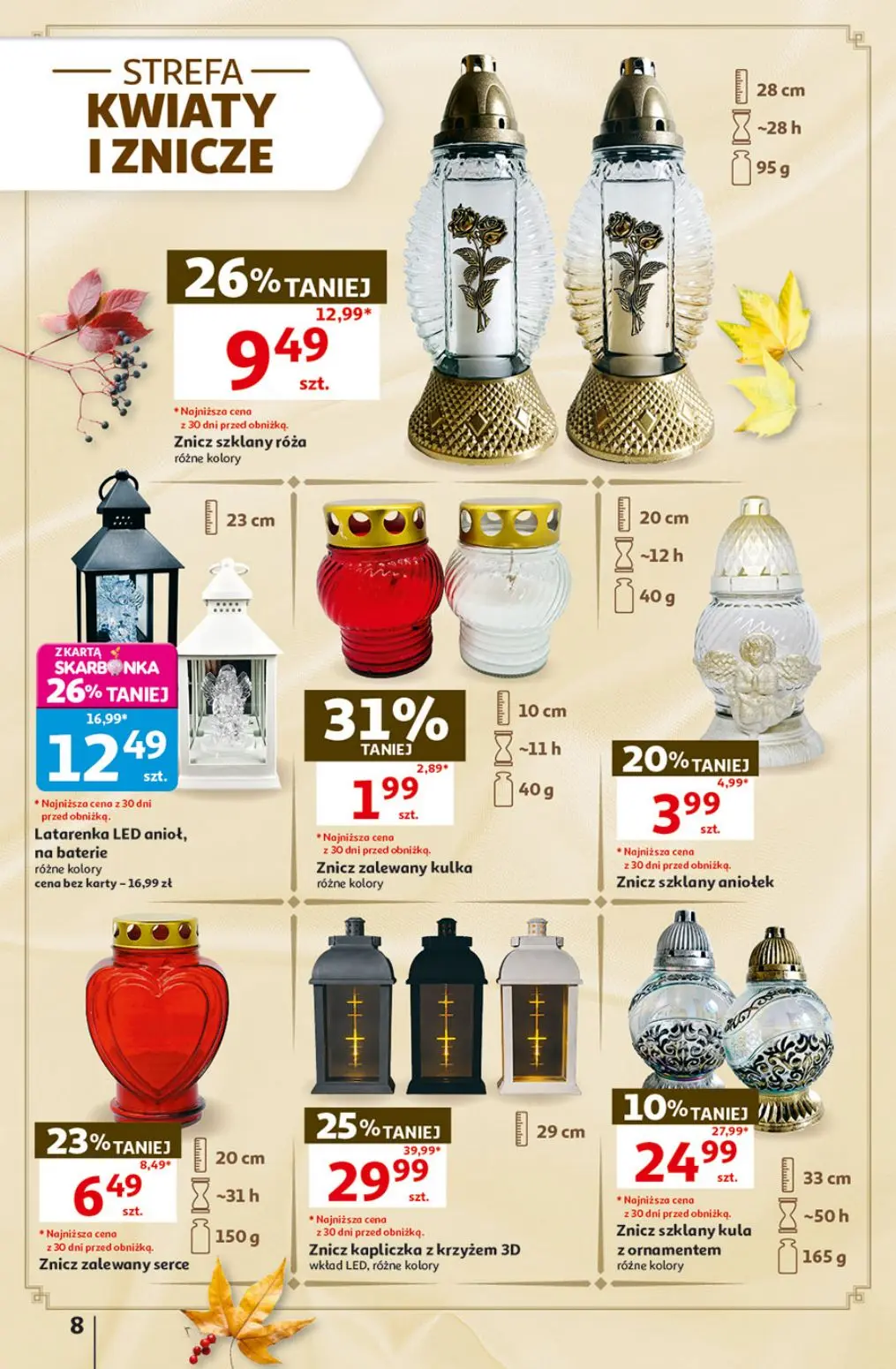 Auchan gazetka, strona 8 z 49 — Znicz kapliczka z krzyżem 3D wkład LED, różne kolory, Latarenka LED anioł, na baterie różne …