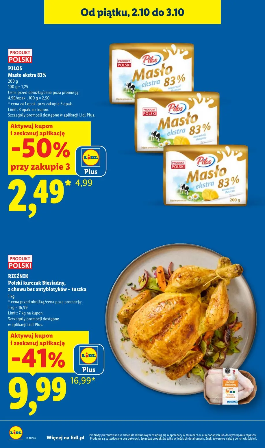 Lidl gazetka, strona 8 z 109 — RZEŹNIK Polski kurczak Biesiadny, z chowu bez antybiotyków - tuszka, PILOS Masło ekstra 83%