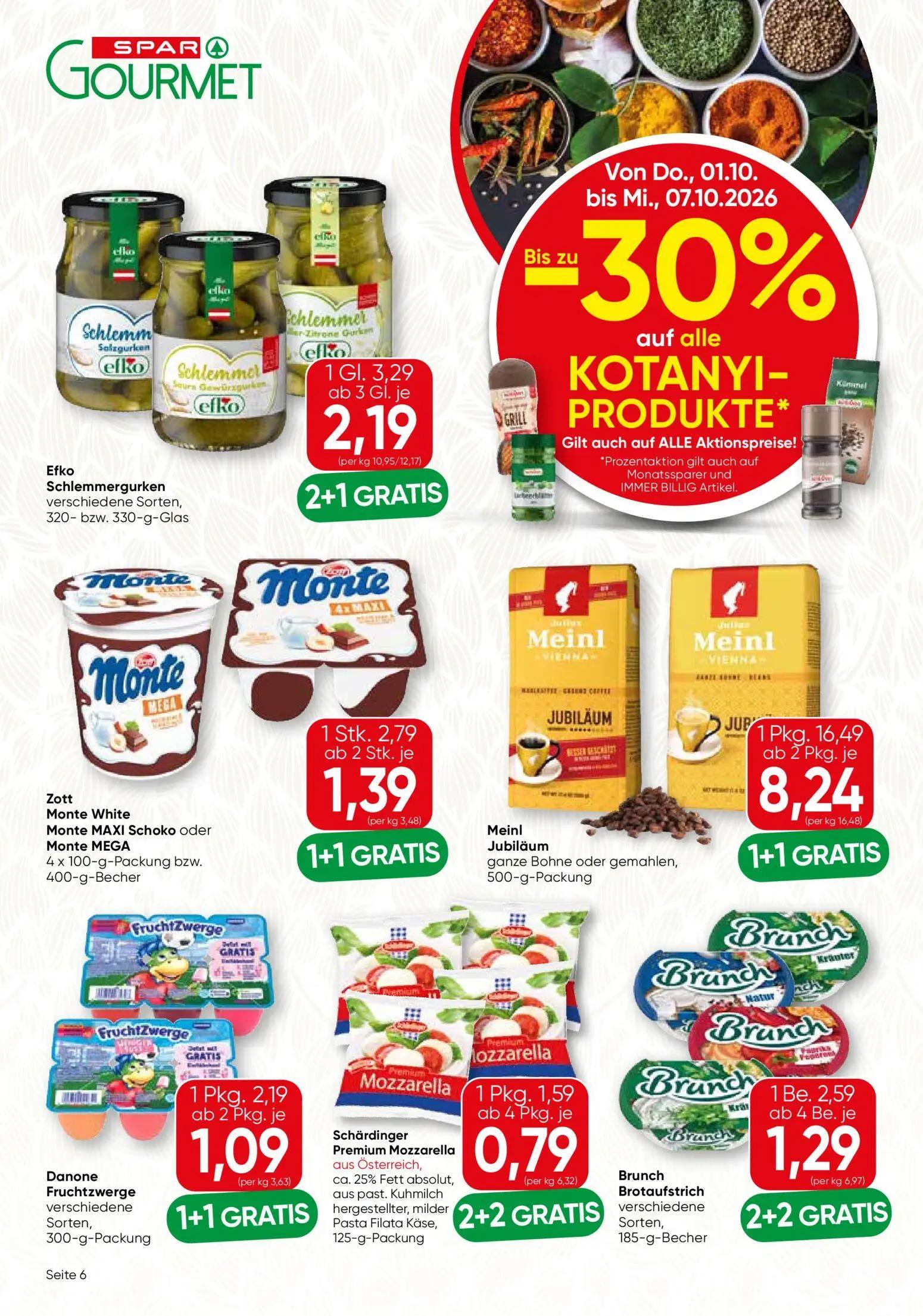 Spar Gourmet Prospekt, Seite 6 von 8 — Meinl Jubiläum, Zott Monte White Monte MAXI Schoko oder Monte MEGA, Brunch Brotaufstr…