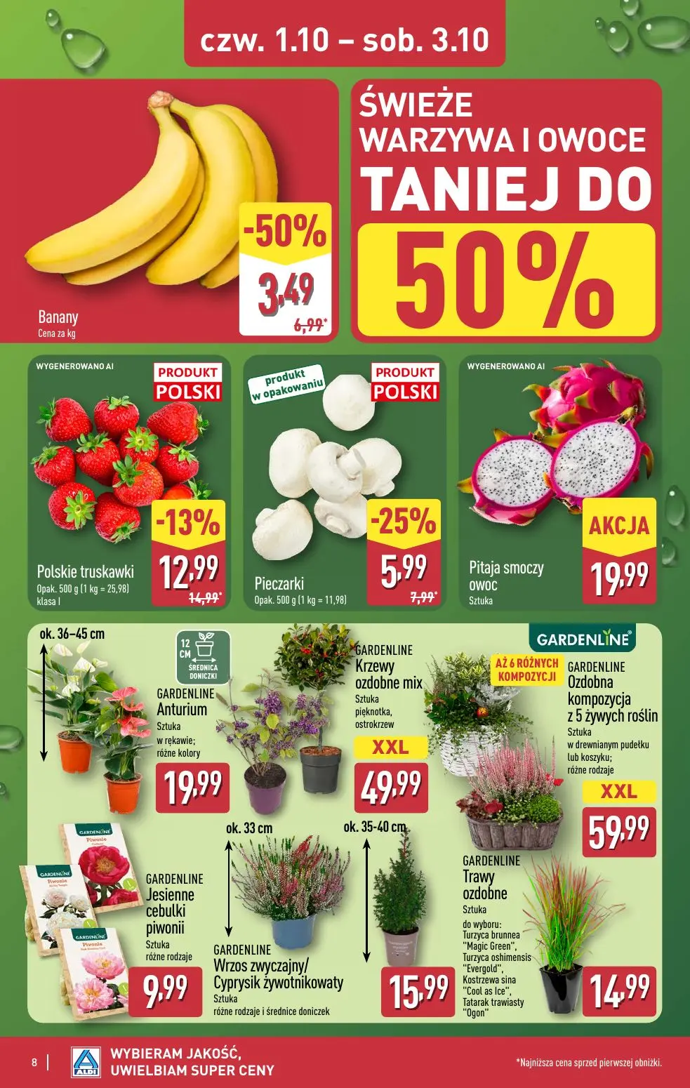 ALDI gazetka, strona 8 z 12 — Banany, Polskie truskawki, Pieczarki