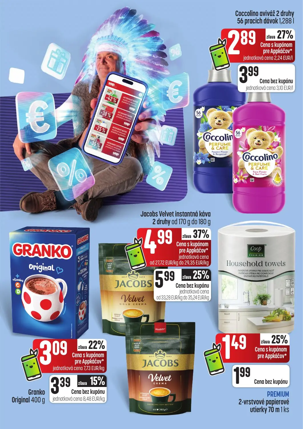 Coop Tempo leták, strana 9 z 62 — Coccolino aviváž, Jacobs Velvet instantná káva, Coop Premium Household towels