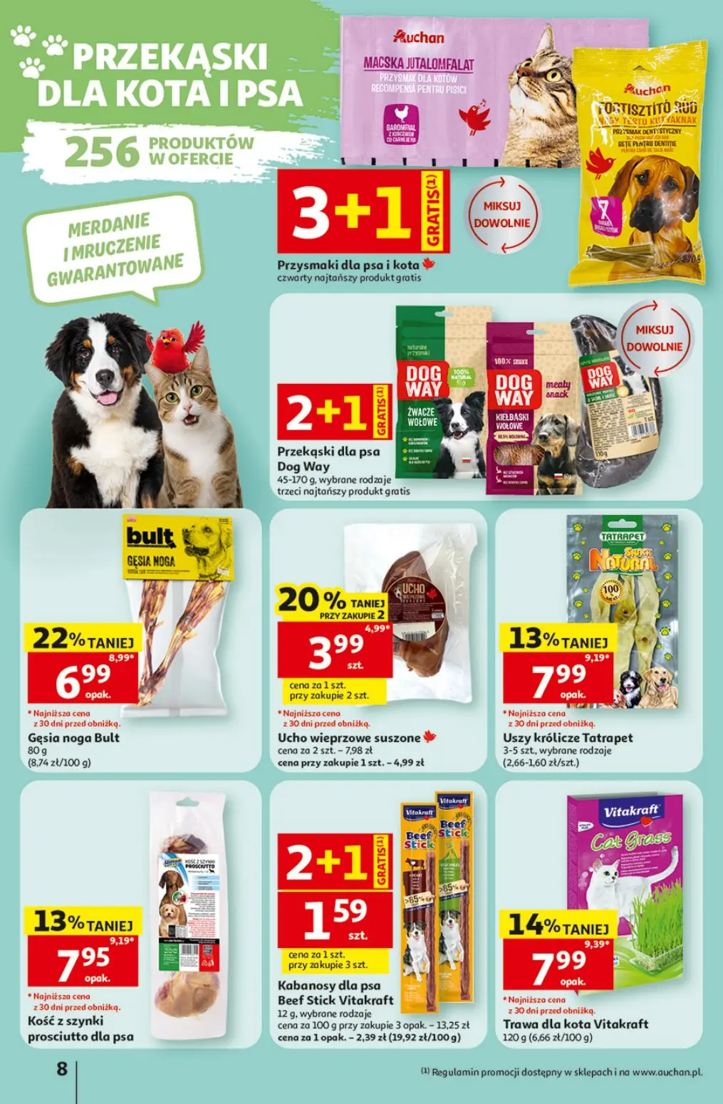 Auchan gazetka, strona 8 z 12 — Gęsia noga Bult, Trawa dla kota Vitakraft, Kość z szynki prosciutto dla psa