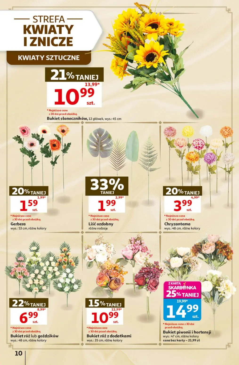 Auchan gazetka, strona 10 z 49 — Bukiet piwonii i hortensji, Bukiet słoneczników, Bukiet róż lub goździków