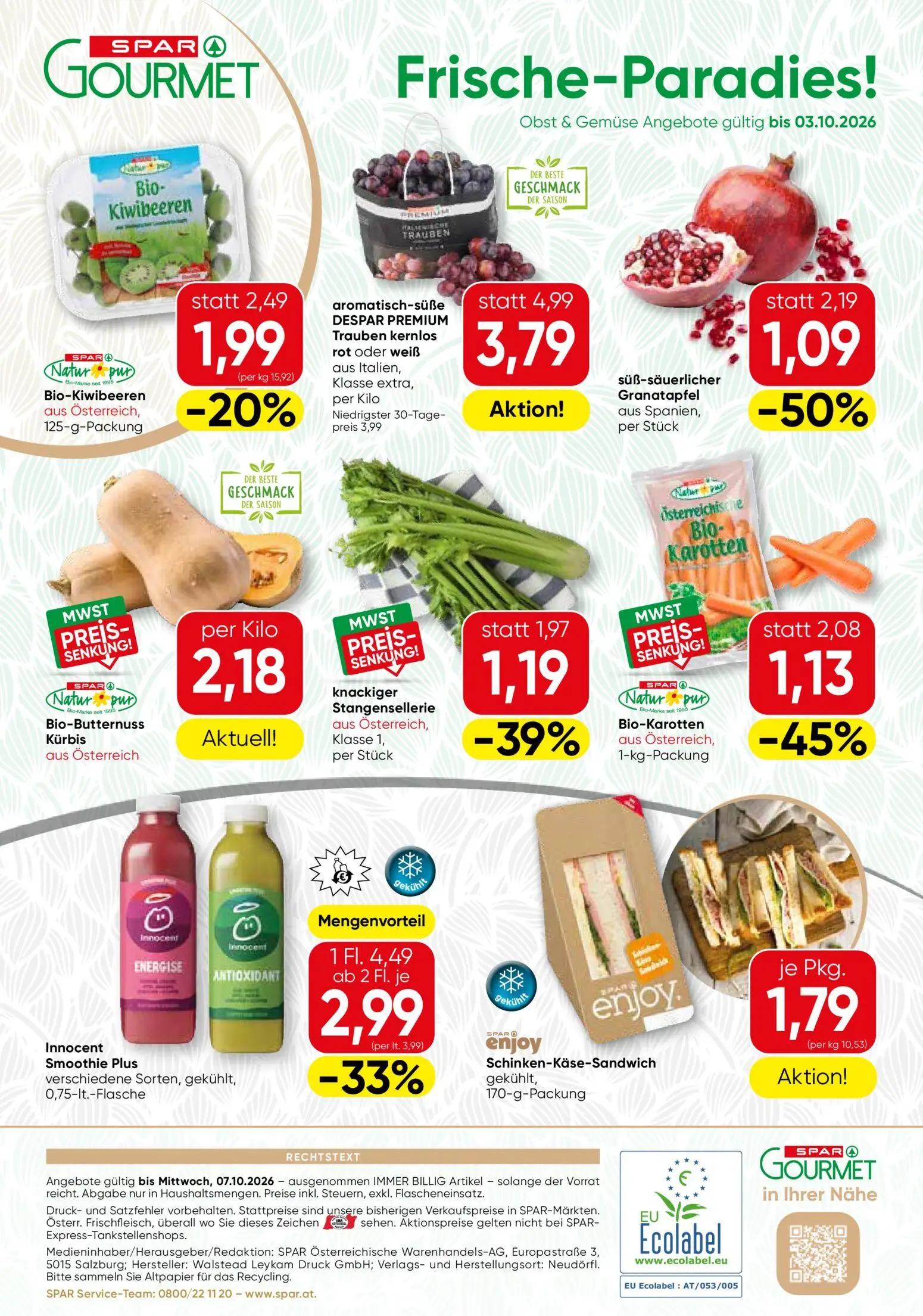 Spar Gourmet Prospekt, Seite 8 von 8 — Innocent Smoothie Plus, DESPAR PREMIUM Trauben kernlos rot oder weiß, Granatapfel