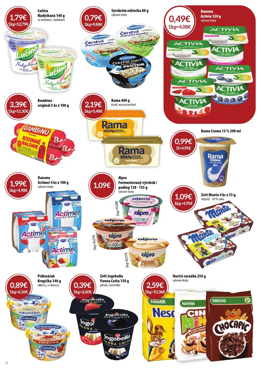 Cba Komfos leták, strana 11 z 32 — Lučina Nadýchaná, Syrokrém nátierka, Danone Activia
