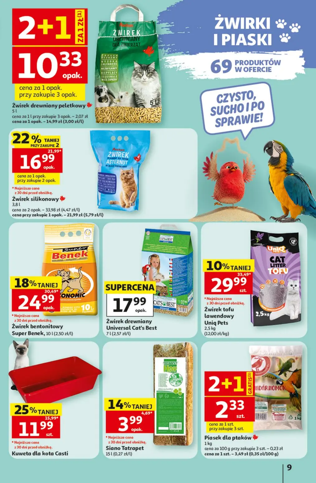 Auchan gazetka, strona 9 z 12 — Żwirek bentonitowy Super Benek, Żwirek silikonowy, Kuweta dla kota Casti