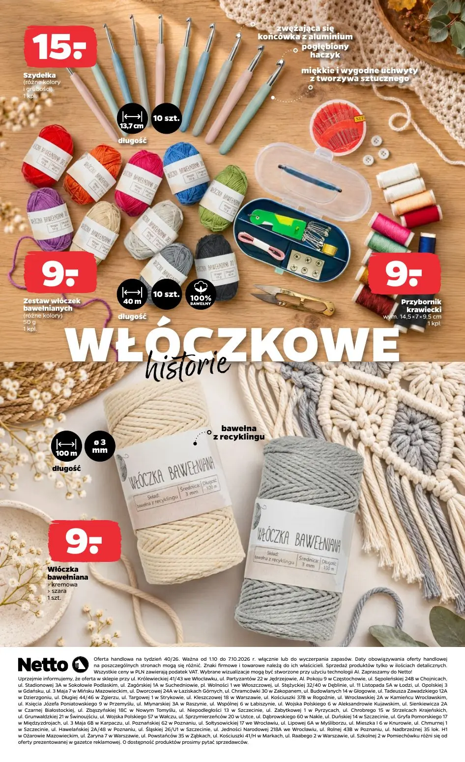 NETTO gazetka, strona 11 z 12 — Szydełka (różne kolory i grubości), Zestaw włóczek bawełnianych (różne kolory), Przybornik k…