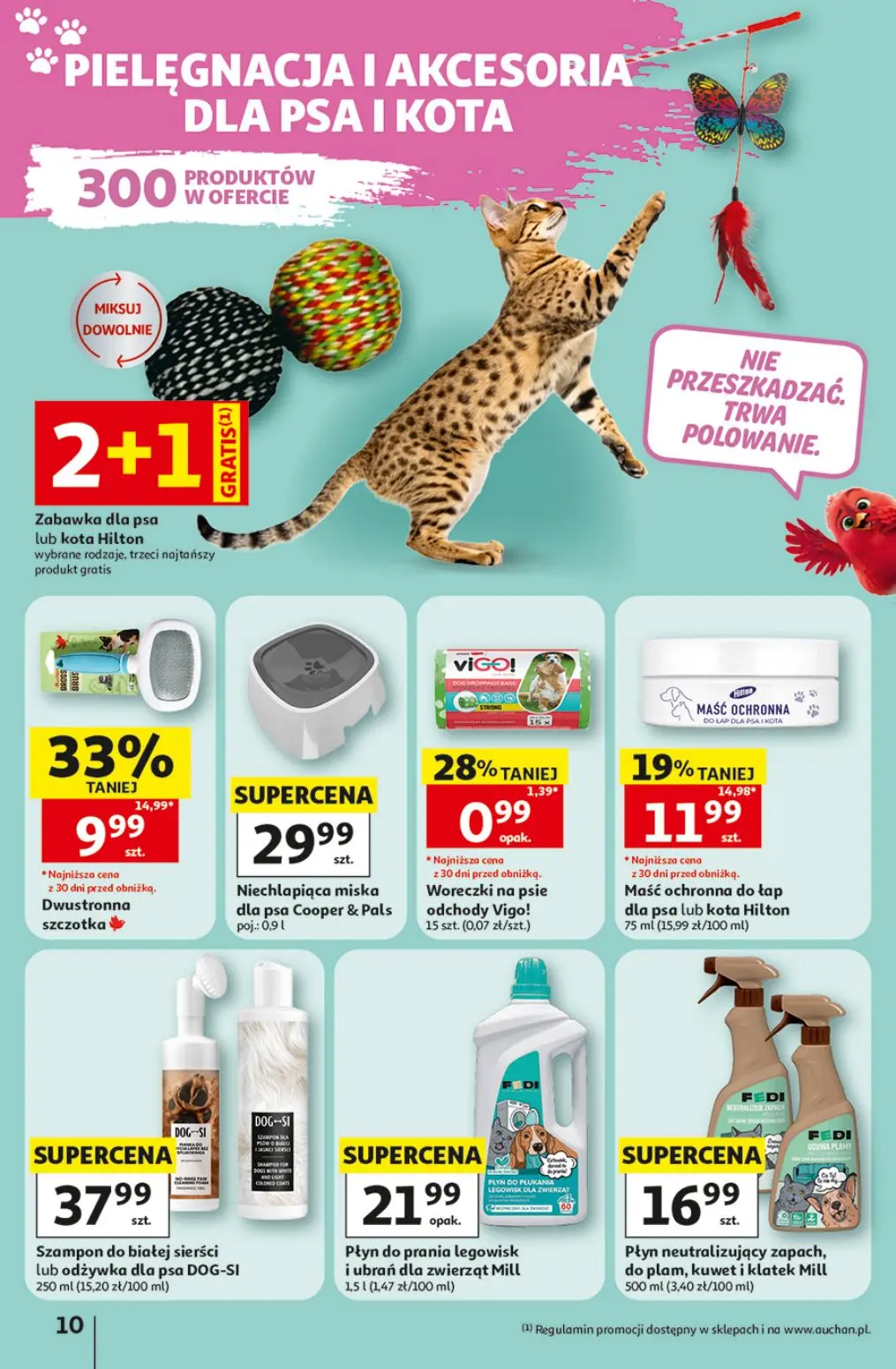 Auchan gazetka, strona 10 z 12 — Dwustronna szczotka, Maść ochronna do łap dla psa lub kota Hilton, Woreczki na psie odchody…