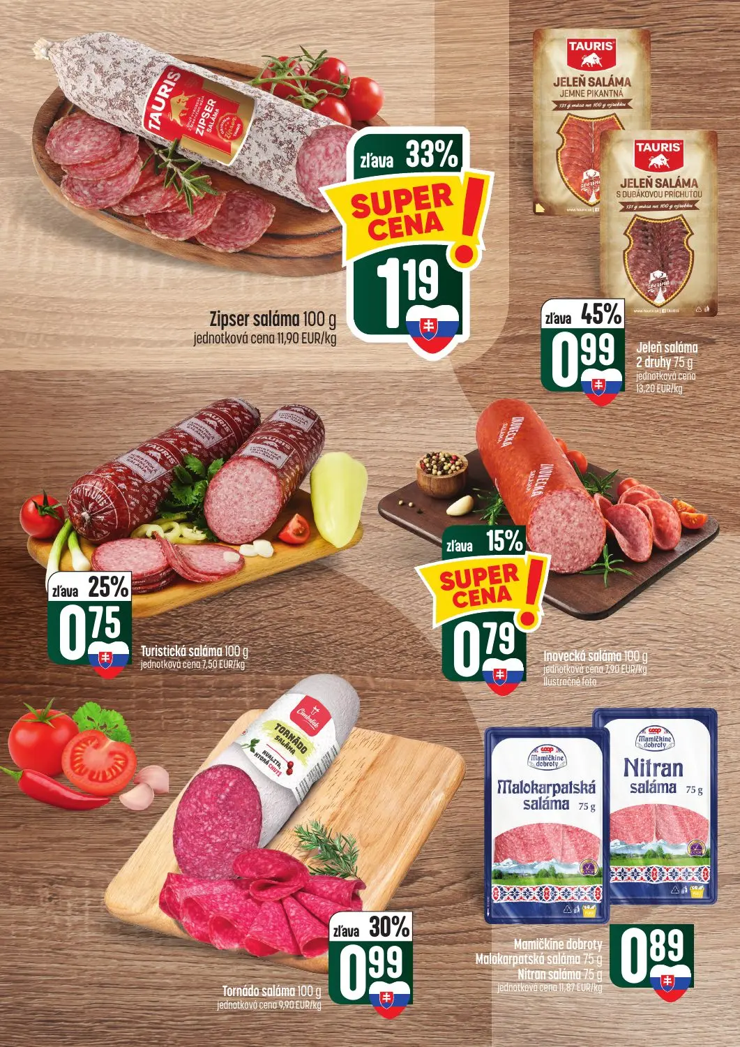 Coop Tempo leták, strana 14 z 62 — Jeleň saláma, Zipser saláma, Tornádo saláma
