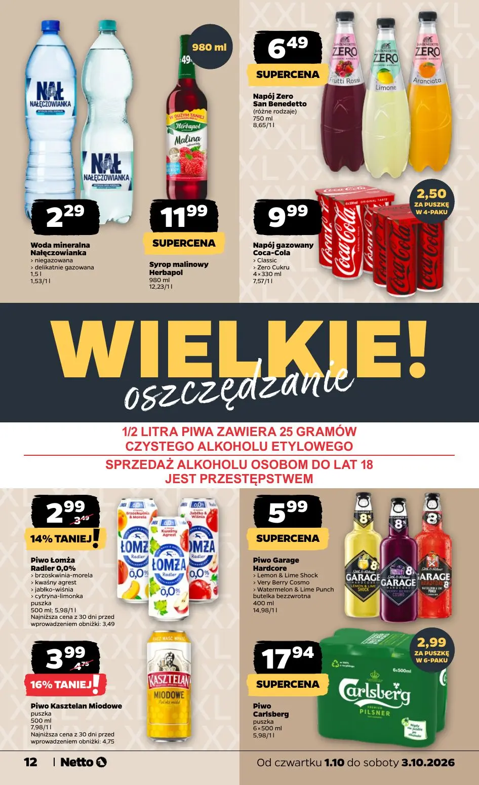 NETTO gazetka, strona 12 z 20 — Piwo Kasztelan Miodowe, Piwo Łomża Radler 0,0%, Woda mineralna Nałęczowianka