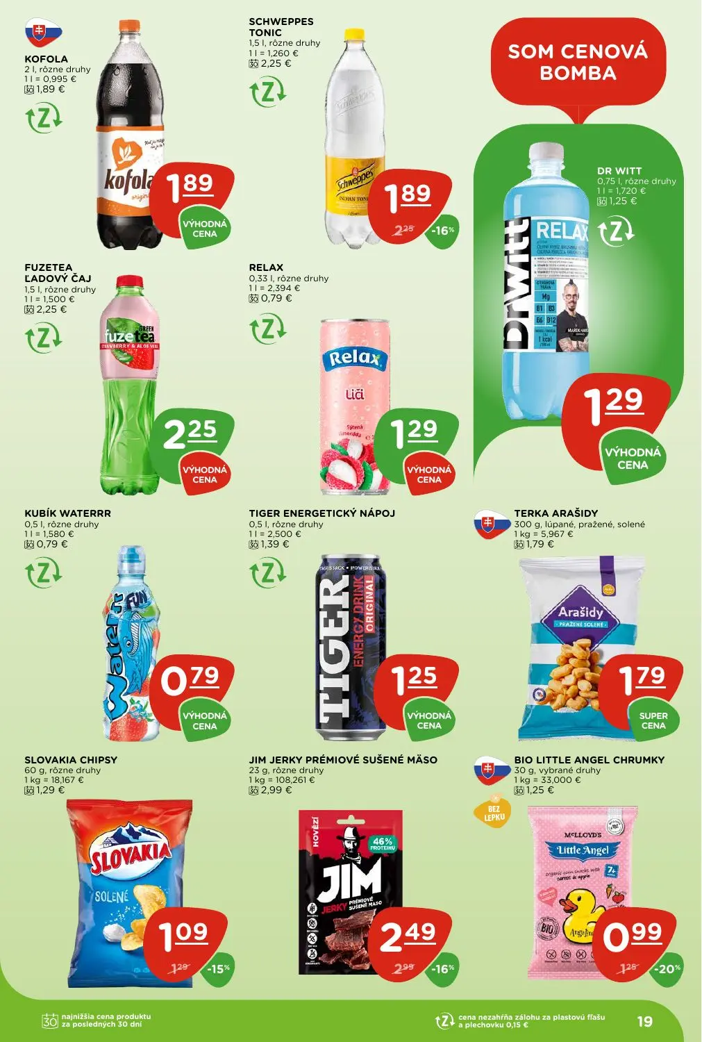 Terno leták, strana 19 z 28 — JIM JERKY PRÉMIOVÉ SUŠENÉ MÄSO, SCHWEPPES TONIC, BIO LITTLE ANGEL CHRUMKY
