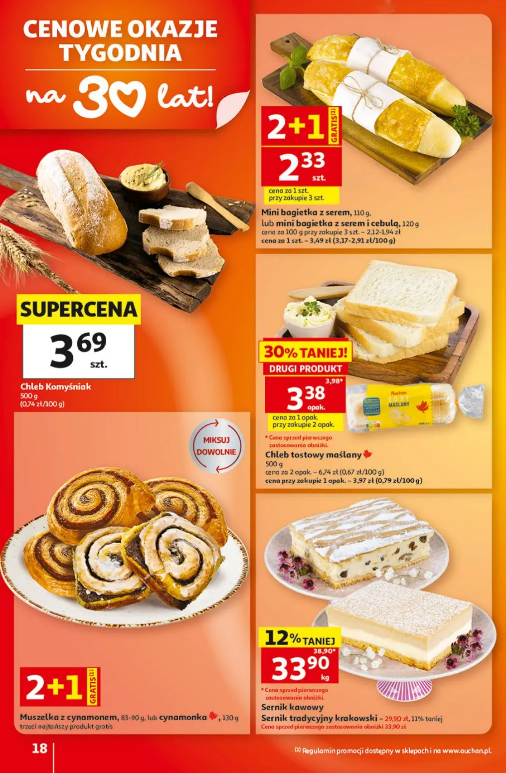 Auchan gazetka, strona 18 z 49 — Sernik kawowy, Sernik tradycyjny krakowski, Chleb tostowy maślany