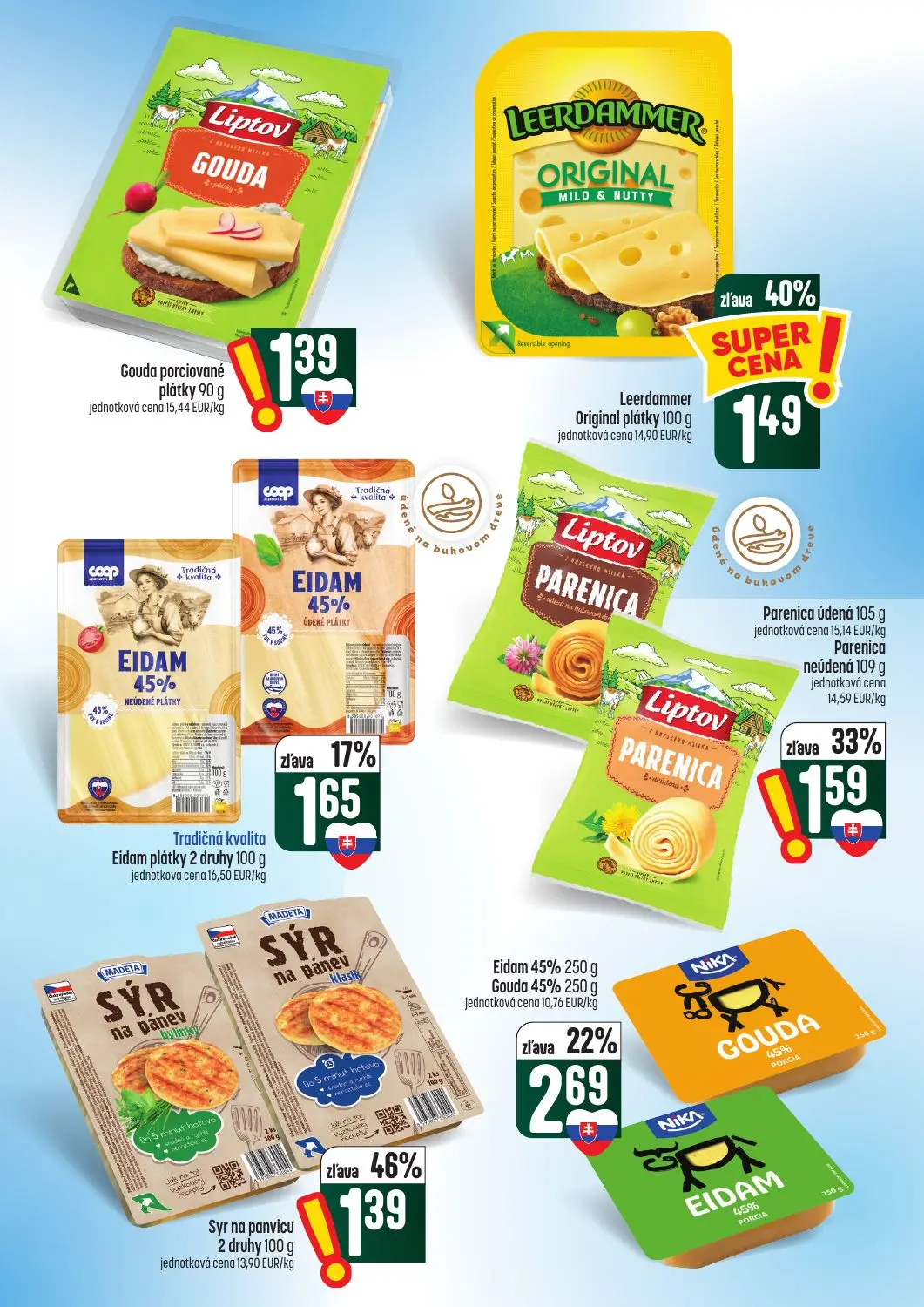 Coop Tempo leták, strana 19 z 62 — Syr na panvicu 2 druhy, Leerdammer Original plátky, Parenica údená