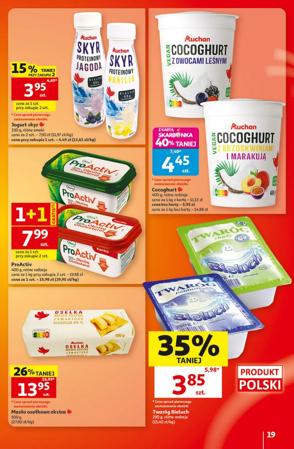 Auchan gazetka, strona 19 z 49 — Masło osełkowe ekstra, Cocoghurt, Twaróg Bieluch