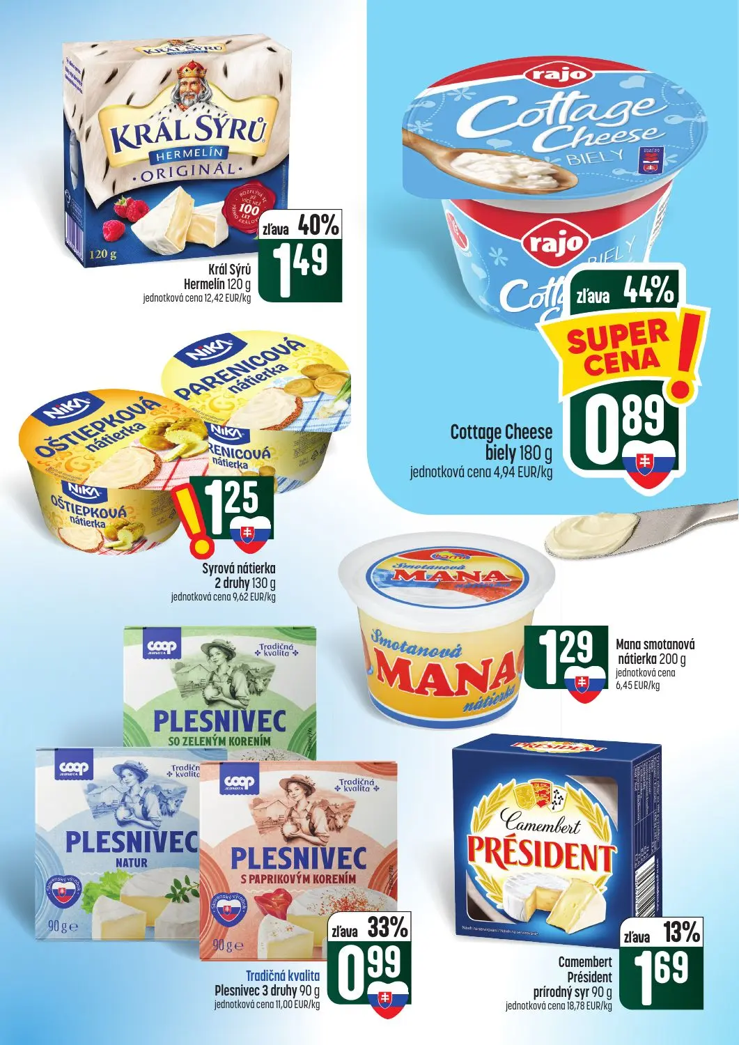 Coop Tempo leták, strana 21 z 62 — Kráľ Sýrů Hermelín, Cottage Cheese biely, Plesnivec