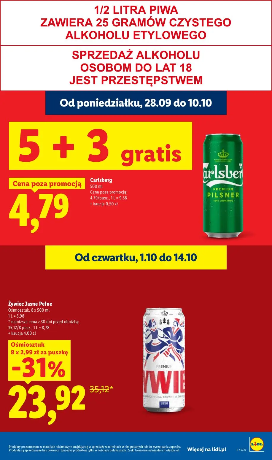 Lidl gazetka, strona 21 z 109 — Żywiec Jasne Pełne, Carlsberg