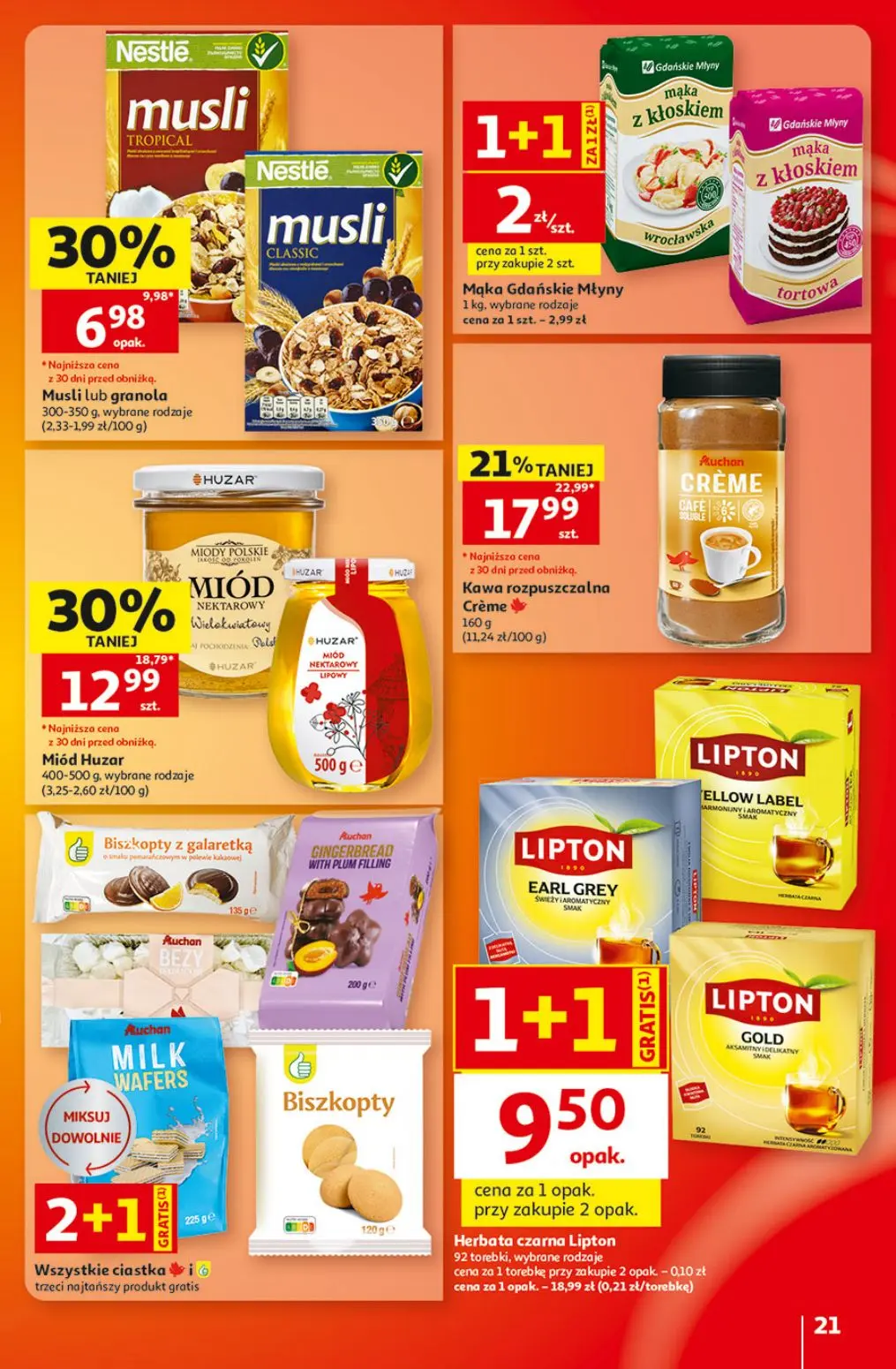 Auchan gazetka, strona 21 z 49 — Herbata czarna Lipton, Miód Huzar, Kawa rozpuszczalna Crème