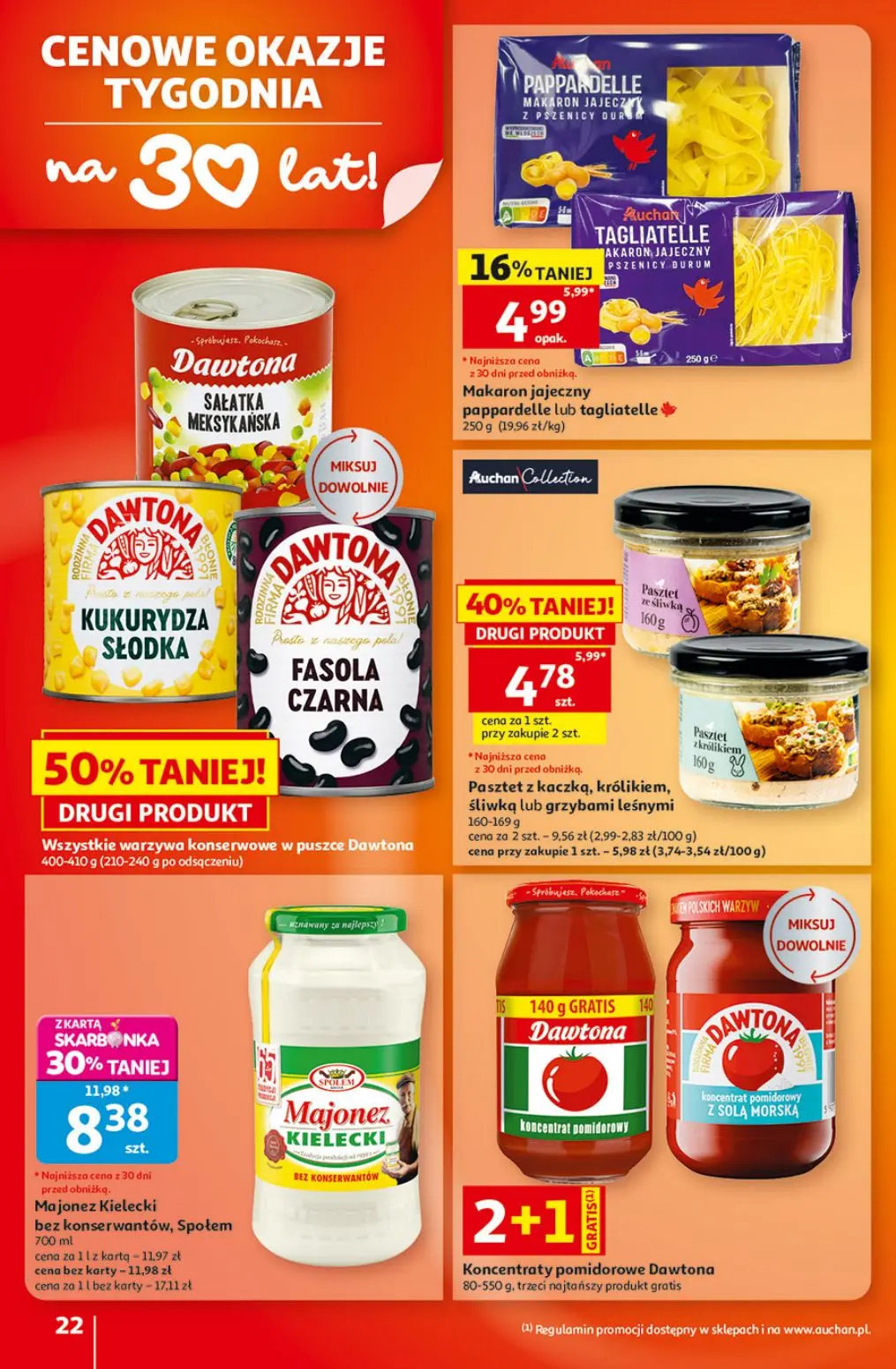 Auchan gazetka, strona 22 z 49 — Majonez Kielecki bez konserwantów, Społem, Pasztet z kaczką, królikiem, śliwką lub grzybami…