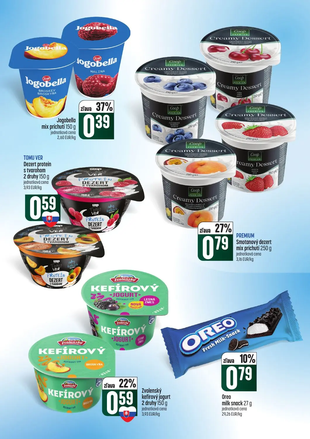 Coop Tempo leták, strana 23 z 62 — PREMIUM Smotanový dezert mix príchutí, Jogobella mix príchutí, Zvolenský kefírový jogurt