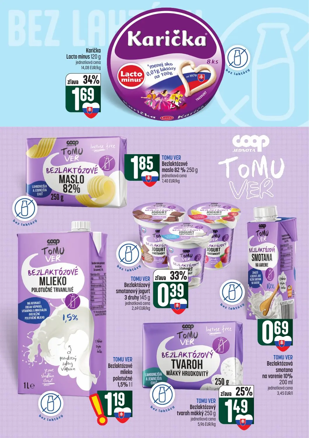 Coop Tempo leták, strana 25 z 62 — Karička Lacto minus, TOMU VER Bezlaktózový tvaroh mäkký hrudkovitý, TOMU VER Bezlaktózový…