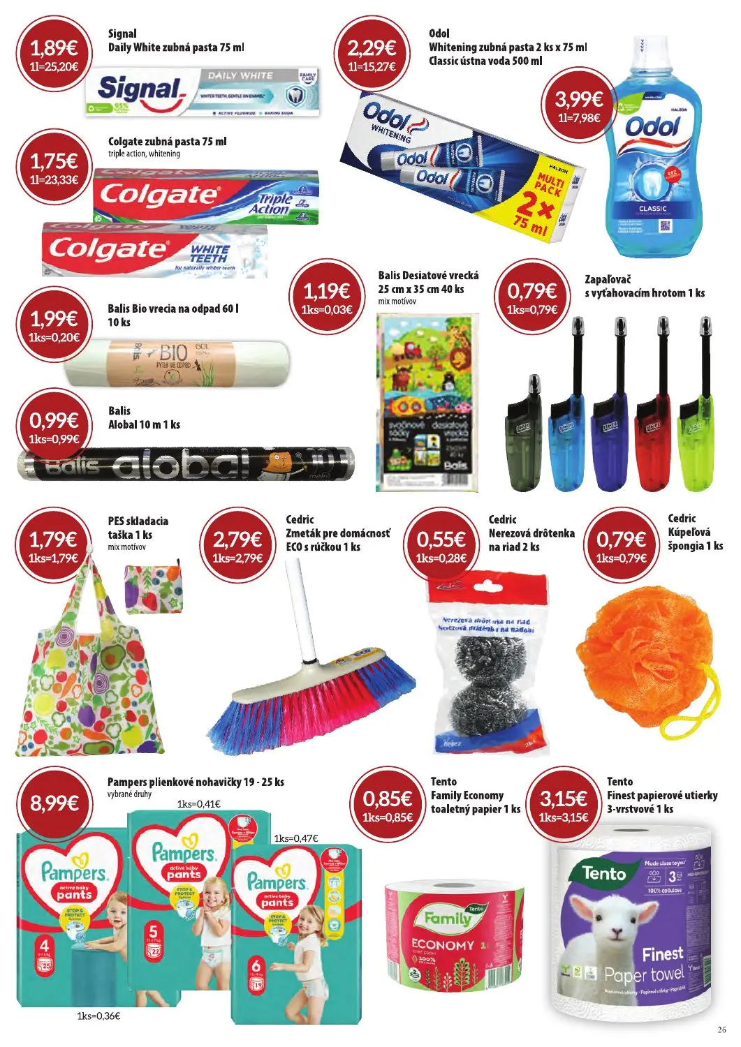 Cba Komfos leták, strana 26 z 32 — Signal Daily White zubná pasta, Colgate zubná pasta triple action, whitening, Balis Bio v…