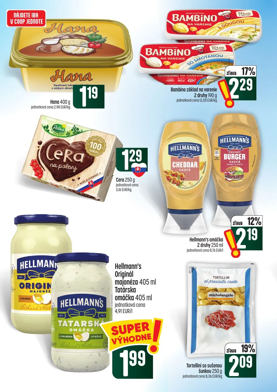Coop Tempo leták, strana 26 z 62 — Tortellini so sušenou šunkou, Bambino základ na varenie, Hellmann's omáčka