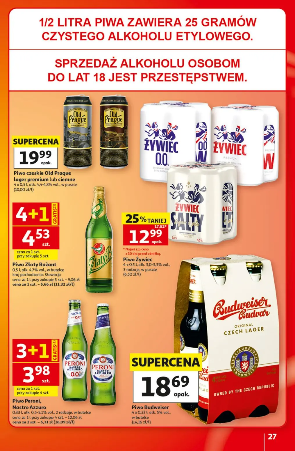 Auchan gazetka, strona 27 z 49 — Piwo Żywiec, Piwo czeskie Old Praque lager premium lub ciemne, Piwo Złoty Bažant