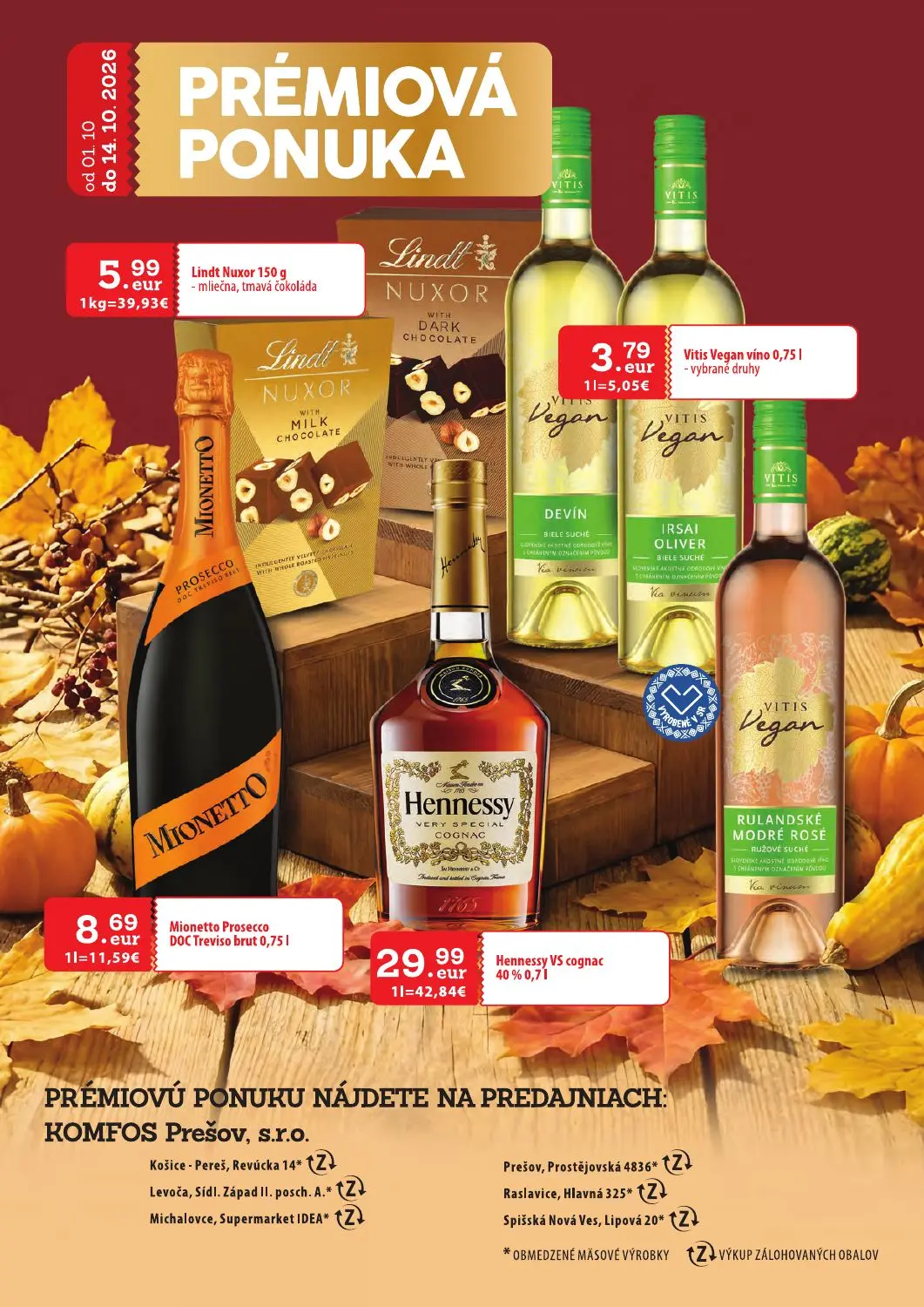 Cba Komfos leták, strana 29 z 32 — Lindt Nuxor - mliečna, tmavá čokoláda, Vitis Vegan víno - vybrané druhy, Mionetto Prosecc…