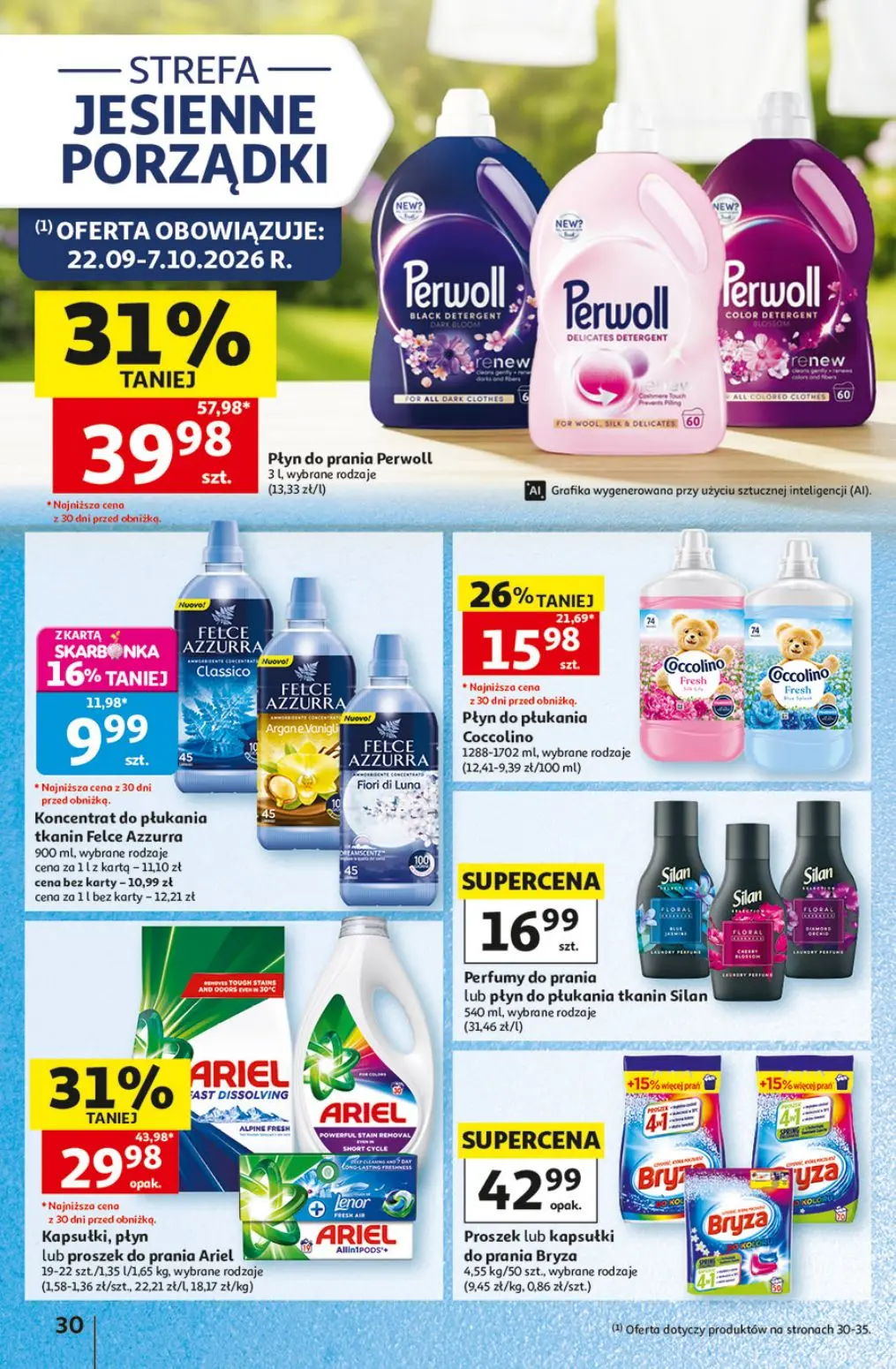 Auchan gazetka, strona 30 z 49 — Płyn do prania Perwoll, Kapsułki, płyn lub proszek do prania Ariel, Płyn do płukania Coccol…