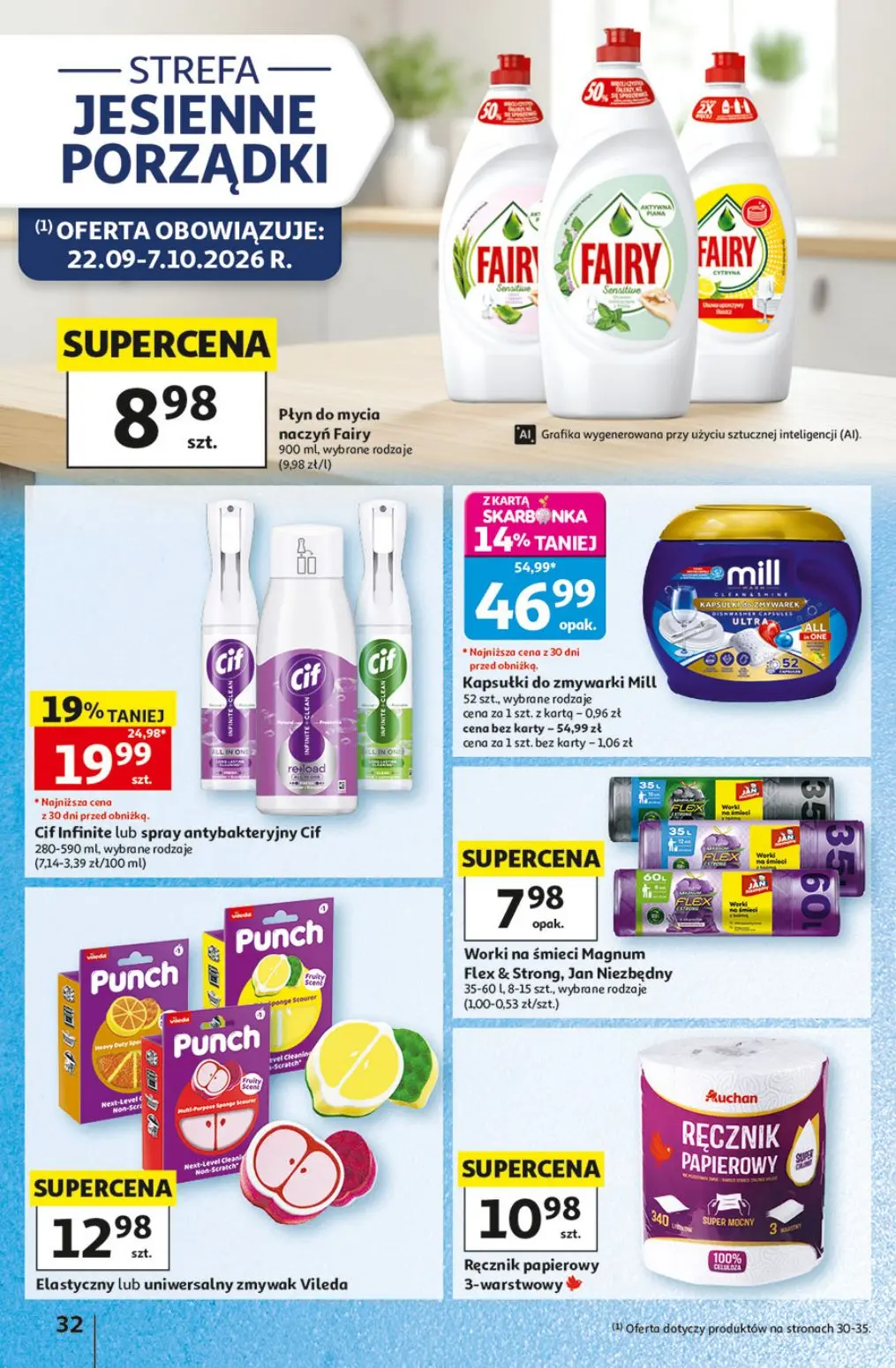 Auchan gazetka, strona 32 z 49 — Kapsułki do zmywarki Mill, Cif Infinite lub spray antybakteryjny Cif, Płyn do mycia naczyń …