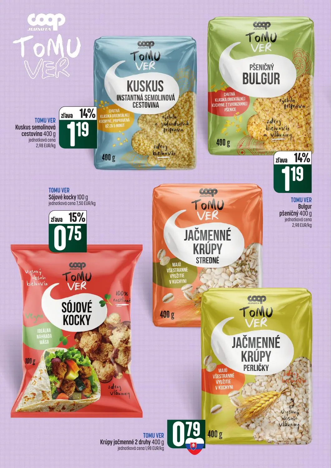 Coop Tempo leták, strana 34 z 62 — Kuskus instantná semolinová cestovina, Bulgur pšeničný, Sójové kocky