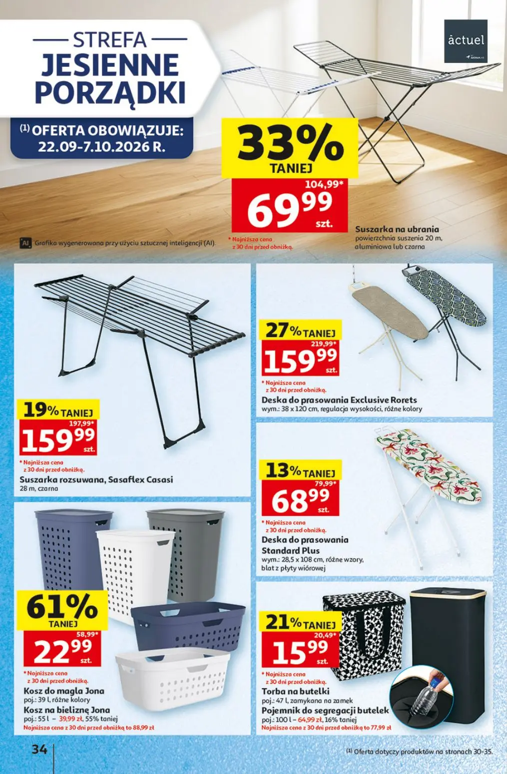 Auchan gazetka, strona 34 z 49 — Deska do prasowania Exclusive Rorets, Kosz na bieliznę Jona, Suszarka rozsuwana, Sasaflex C…