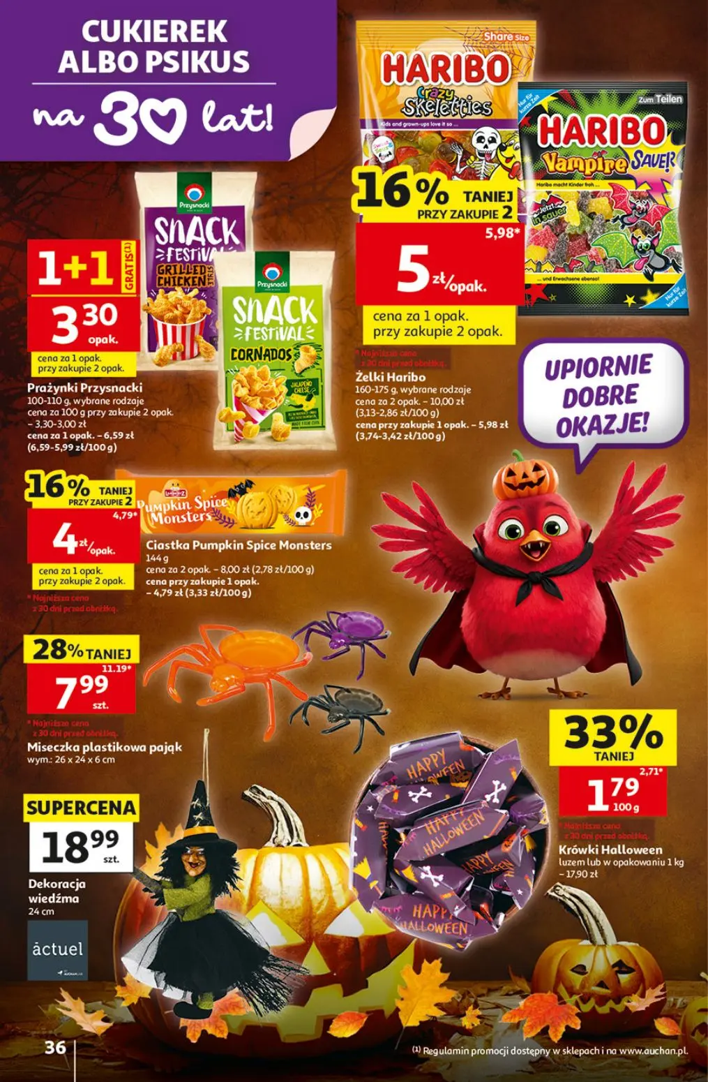 Auchan gazetka, strona 36 z 49 — Prażynki Przysnacki, Miseczka plastikowa pająk, Żelki Haribo