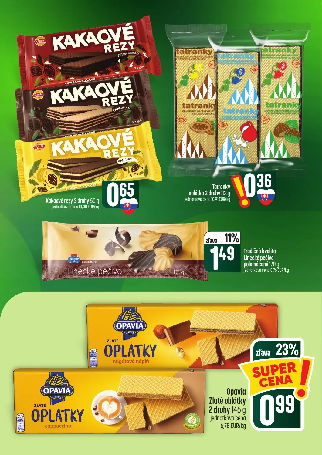 Coop Tempo leták, strana 39 z 62 — Opavia Zlaté oblátky, Tradičná kvalita Linecké pečivo polomáčané, Kakaové rezy