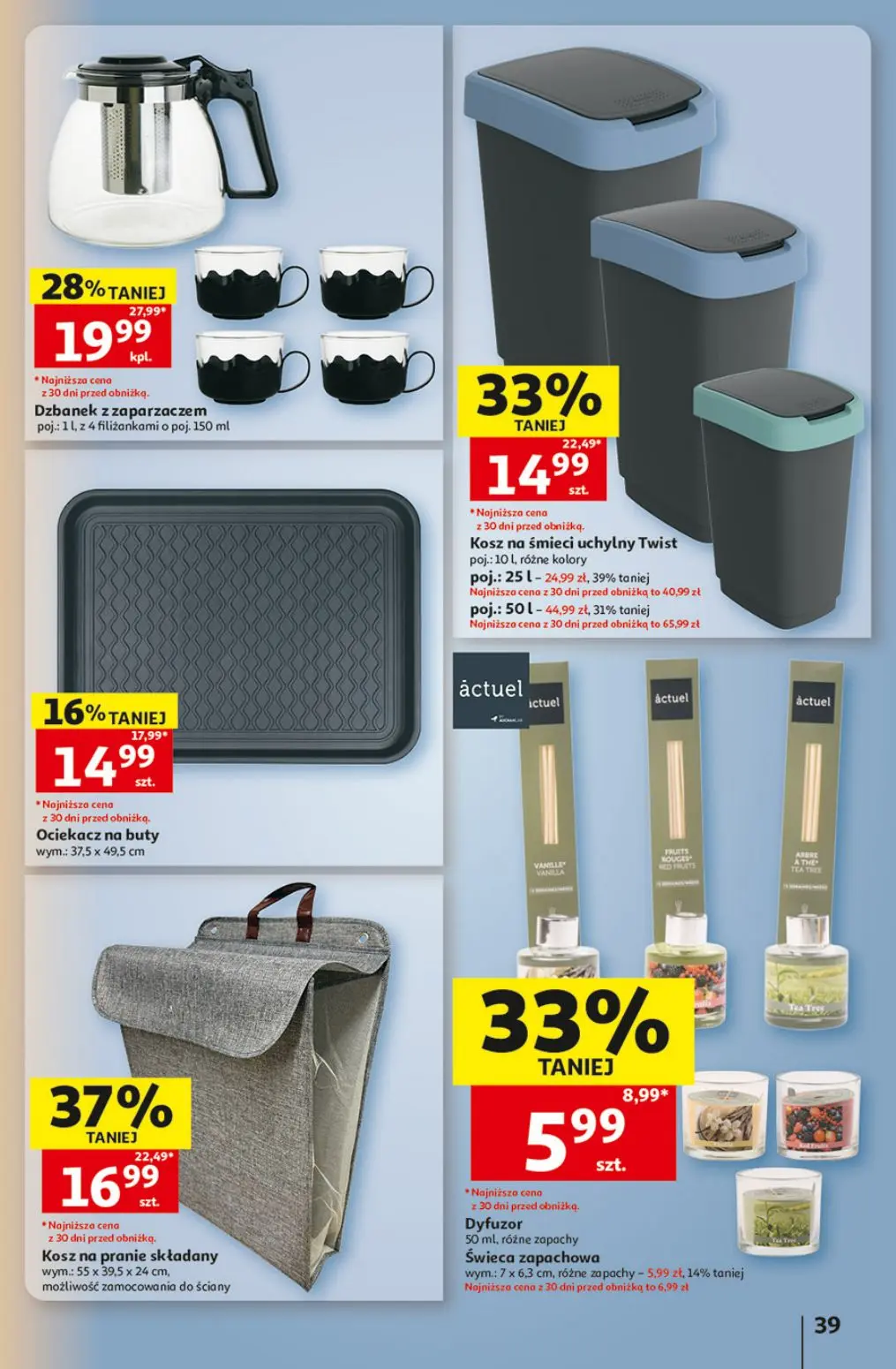 Auchan gazetka, strona 39 z 49 — Kosz na śmieci uchylny Twist, Kosz na śmieci uchylny Twist, Dzbanek z zaparzaczem poj.: 1 l…