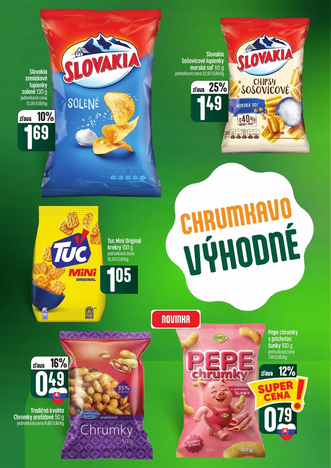 Coop Tempo leták, strana 42 z 62 — Slovakia šošovicové lupienky morská soľ, Slovakia zemiakové lupienky solené, Pepe chrumky…