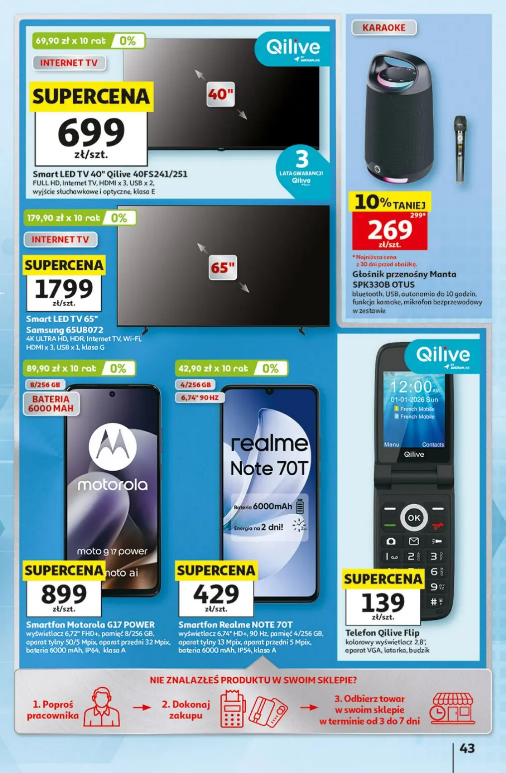 Auchan gazetka, strona 43 z 49 — Głośnik przenośny Manta SPK330B OTUS bluetooth, USB, autonomia do 10 godzin, funkcja karaok…
