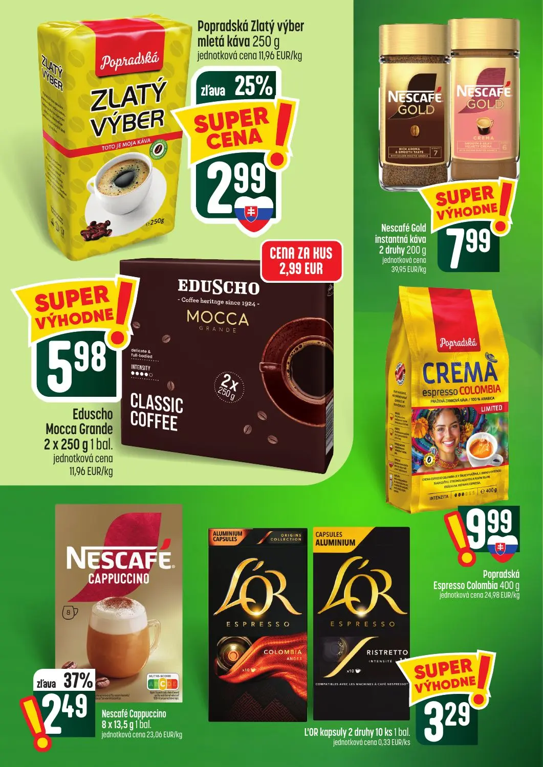 Coop Tempo leták, strana 44 z 62 — Nescafé Cappuccino, Popradská Zlatý výber mletá káva, Nescafé Gold instantná káva 2 druhy
