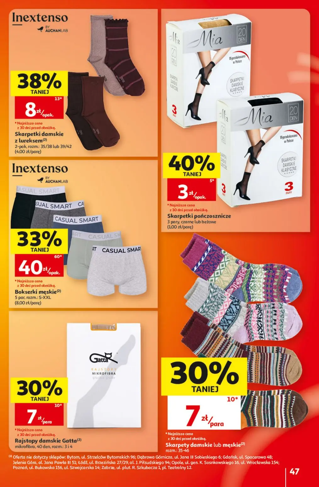 Auchan gazetka, strona 47 z 49 — Bokserki męskie, Skarpetki damskie z lureksem, Rajstopy damskie Gatta mikrofibra